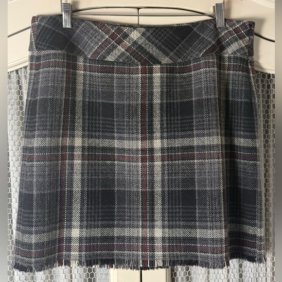 Eddie Bauer Preppy Academia A-Line Tartan Plaid Wool Blend Fringed Hem Skrit - Picture 1 of 6